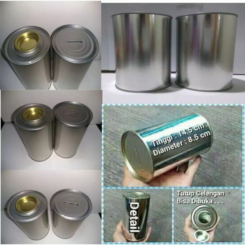 DISTRIBUTOR celengan kaleng polos ukuran 14 cm diameter 8.5 cm paking free bable wrap Termurah