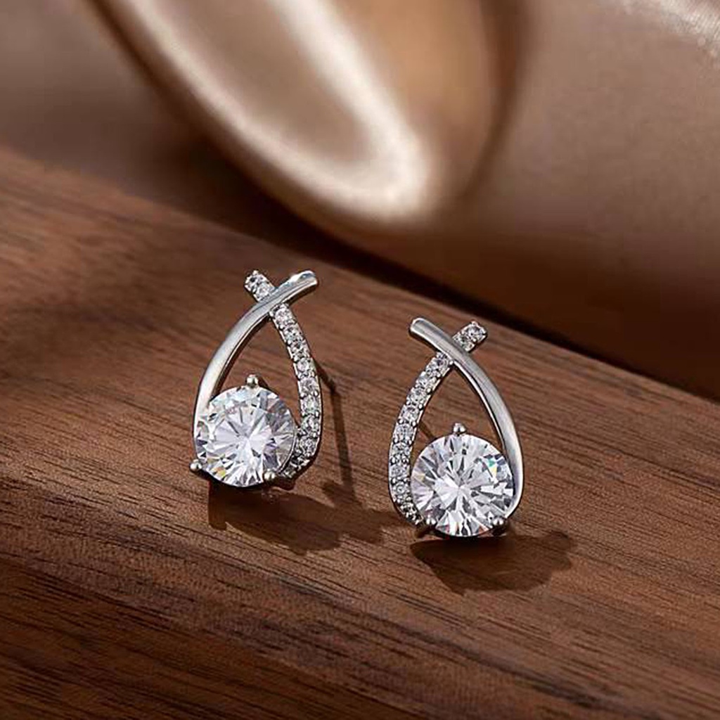 Hu Hu Hu Hu Hu Alat Bantu Pasang Kacamata♡ 1 Pasang Anting Stud Cross cut Berlian Imitasi Tahan Lama Untuk Wanita