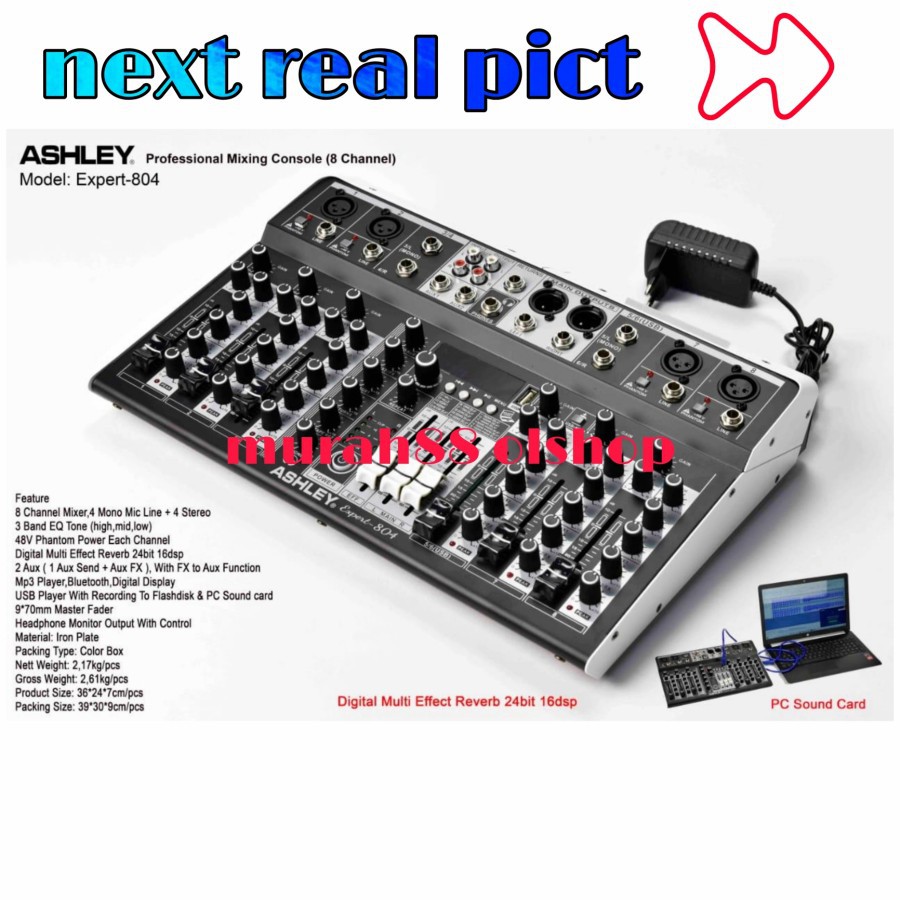 mixer ashley expert 804 8 channel original bluetooth soundcard