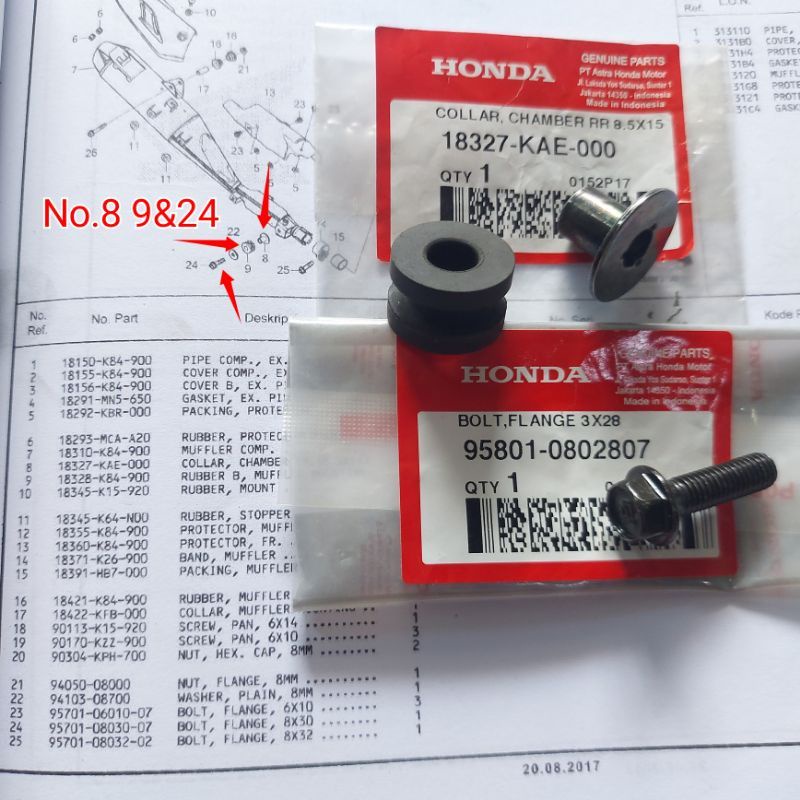 Baut Set Karet & Bosh Gantungan Knalpot Bagian Depan Honda CRF 150 Original