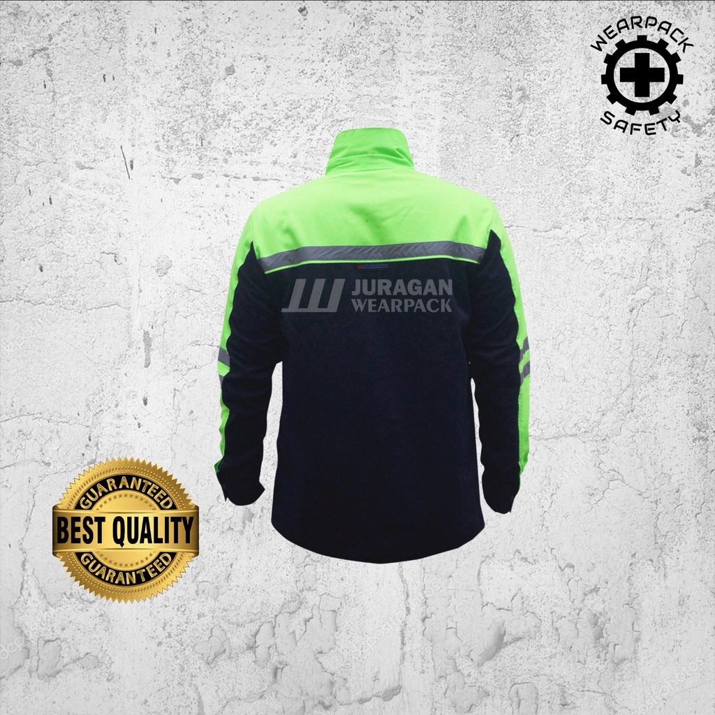 Wearpack Safety / Baju Kerja Safety Warna Hijau Stabilo Kombinasi Biru Navy