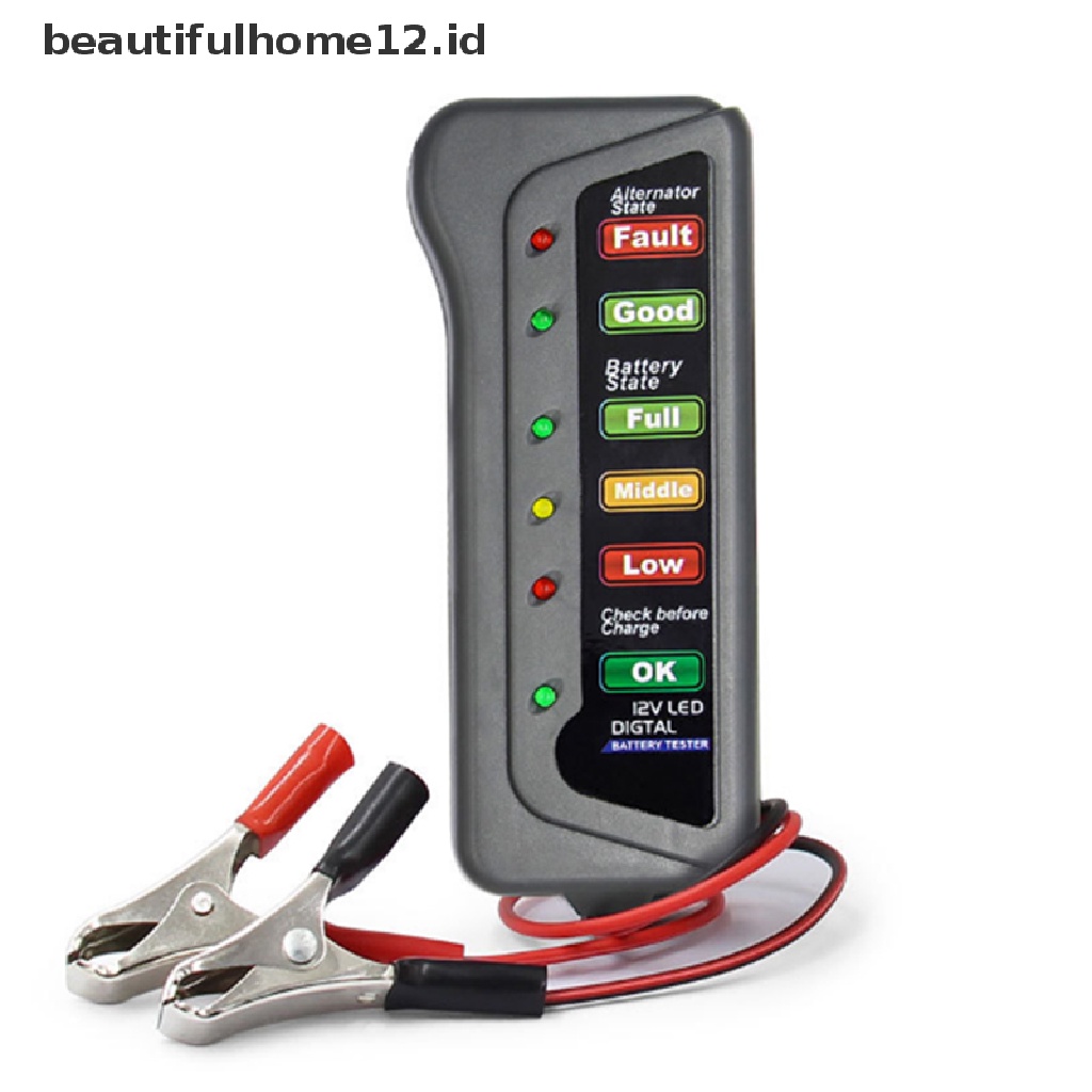 【beautifulhome12.id】 12V Car Battery Tester Digital Alternator 6 LED Lights Display Diagnostic Tool .