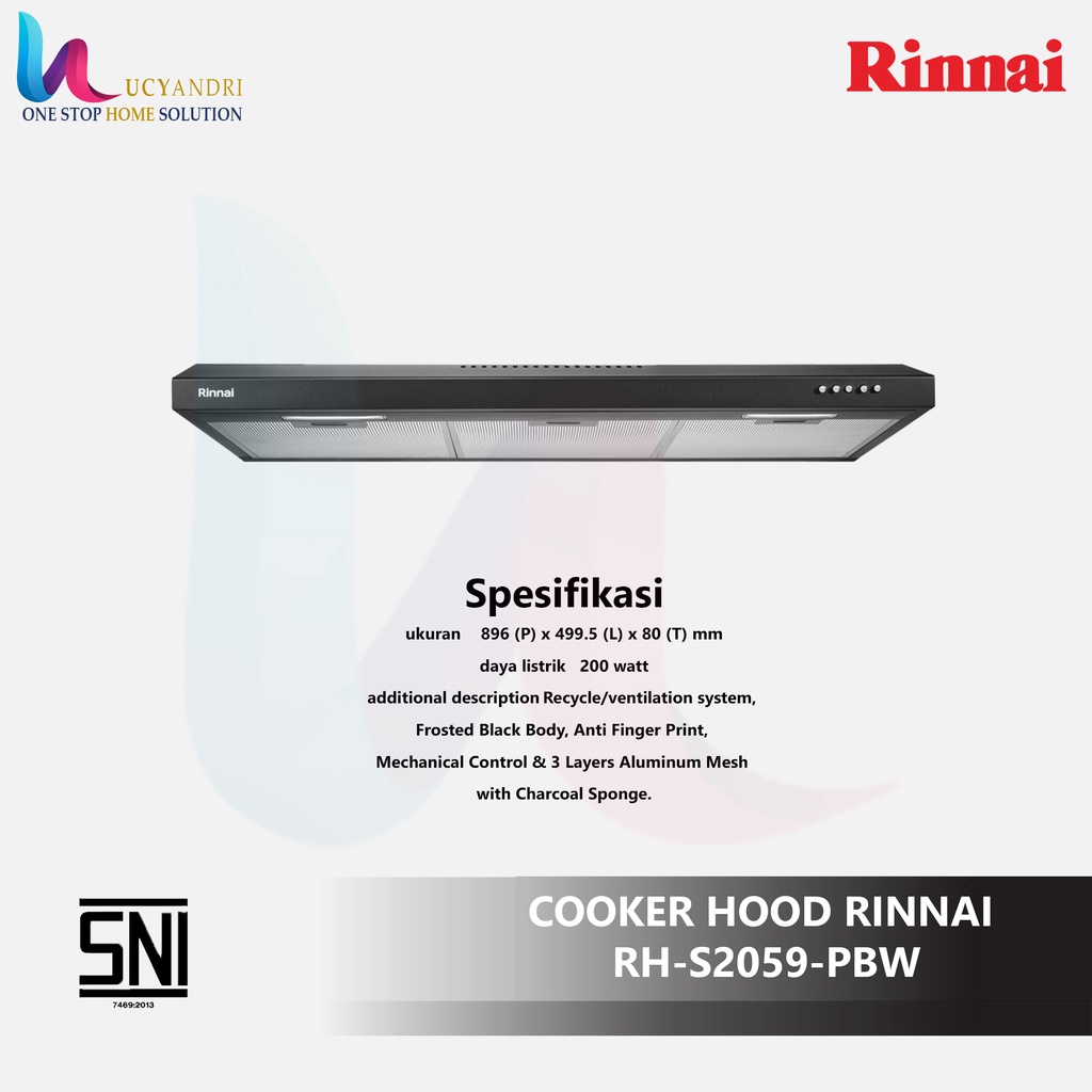 COOKER HOOD RINNAI RH-S2059-PBW SLIM VENTILATING RECYCLING BLACK