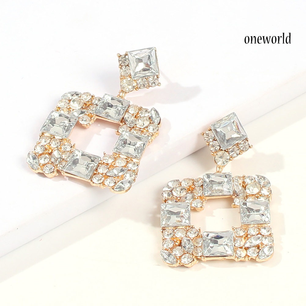 OW# Women Geometric Square Multicolor Rhinestone Eardrop Statement Stud Earrings Gift