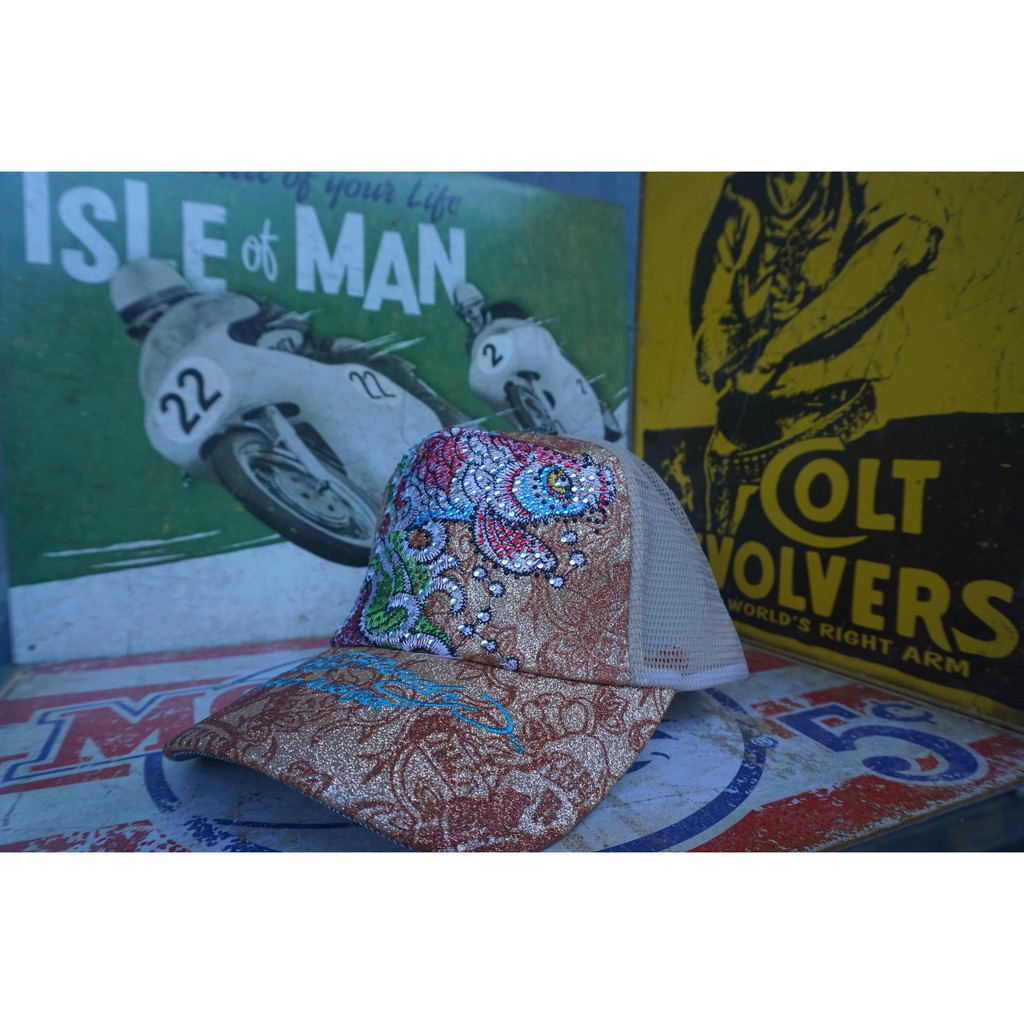 Trucker Hat Topi Ed Hardy Unisex One Size Red & Grey