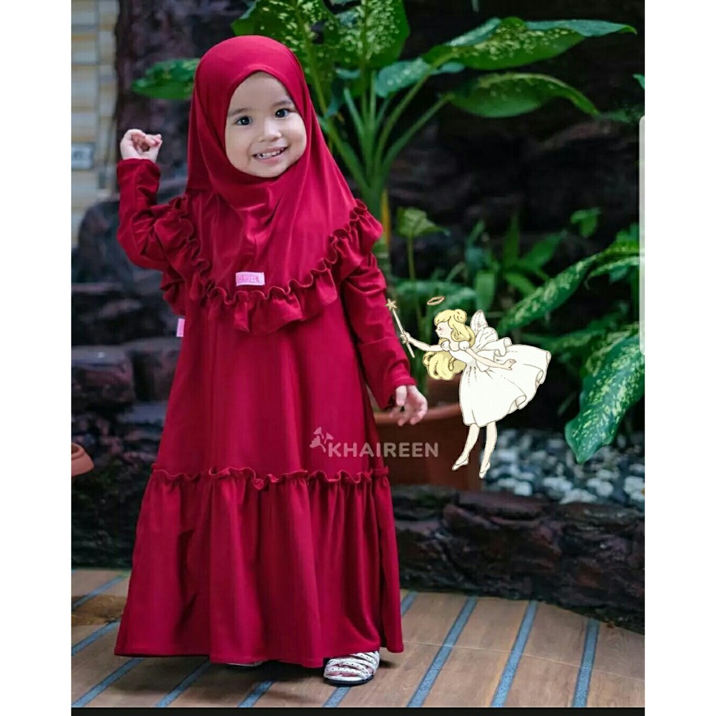 Dress Qaira + Bergo - Baju Muslim Anak Perempuan - Baju Gamis Anak Perempuan Terbaru