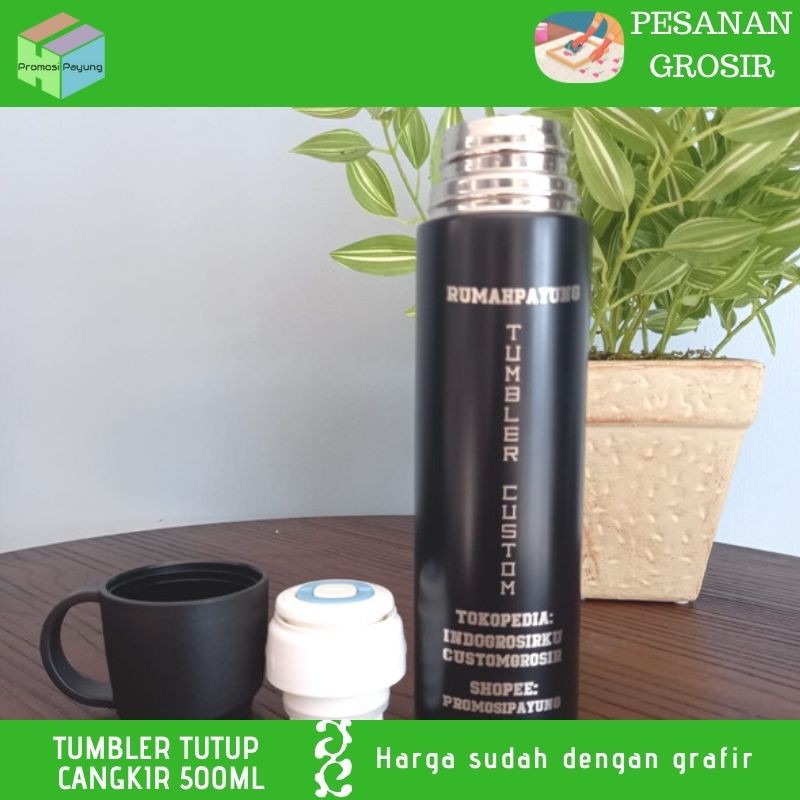 Tumbler Custom Grosir tumbler tutup cangkir 500ml cetak Nama Logo Laser Grafir Souvenir Promosi