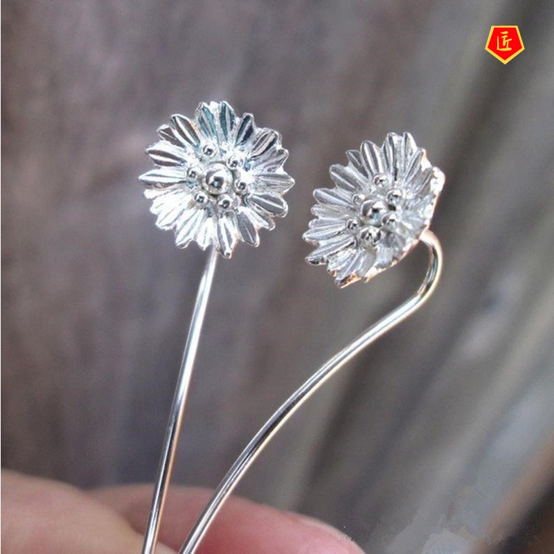 [Ready Stock]New Daisy Sunflower Flower Long Stud Earrings