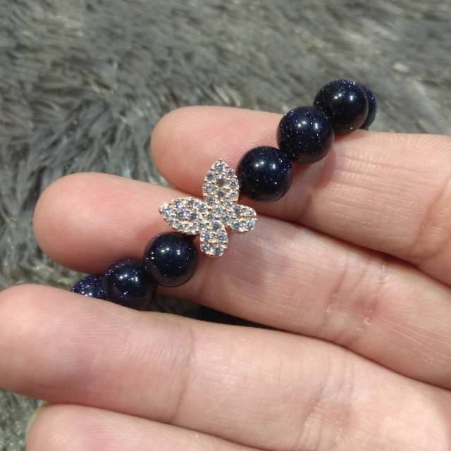 LunaEstella - Gelang Batu Variasi White Butterfly kadar 75% (Gelang Emas Asli)