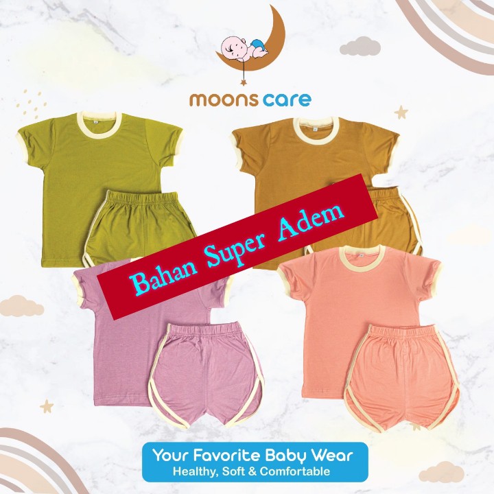 2-9 tahun STELAN MOONS POLOS RETRO SET KID  Stelan Retro unisex Anak Baju bayi Polos Stelan Polos