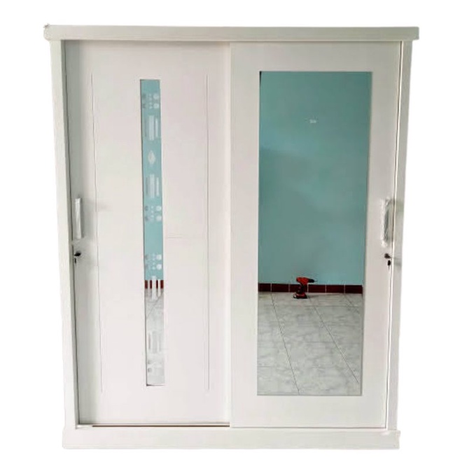 TERMURAH Lemari Pakaian 2 Pintu Sliding Standar Bahan Multiplek KAYU TRIPLEK MURAH CAT DUCO PUTIH