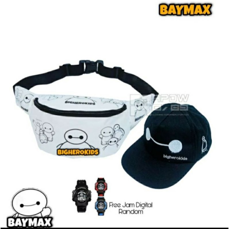 BISA COD Paket 3 in 1 Promo Batman Baymax paket kumplit tas SLempang anak laki-laki waistbag paket jam