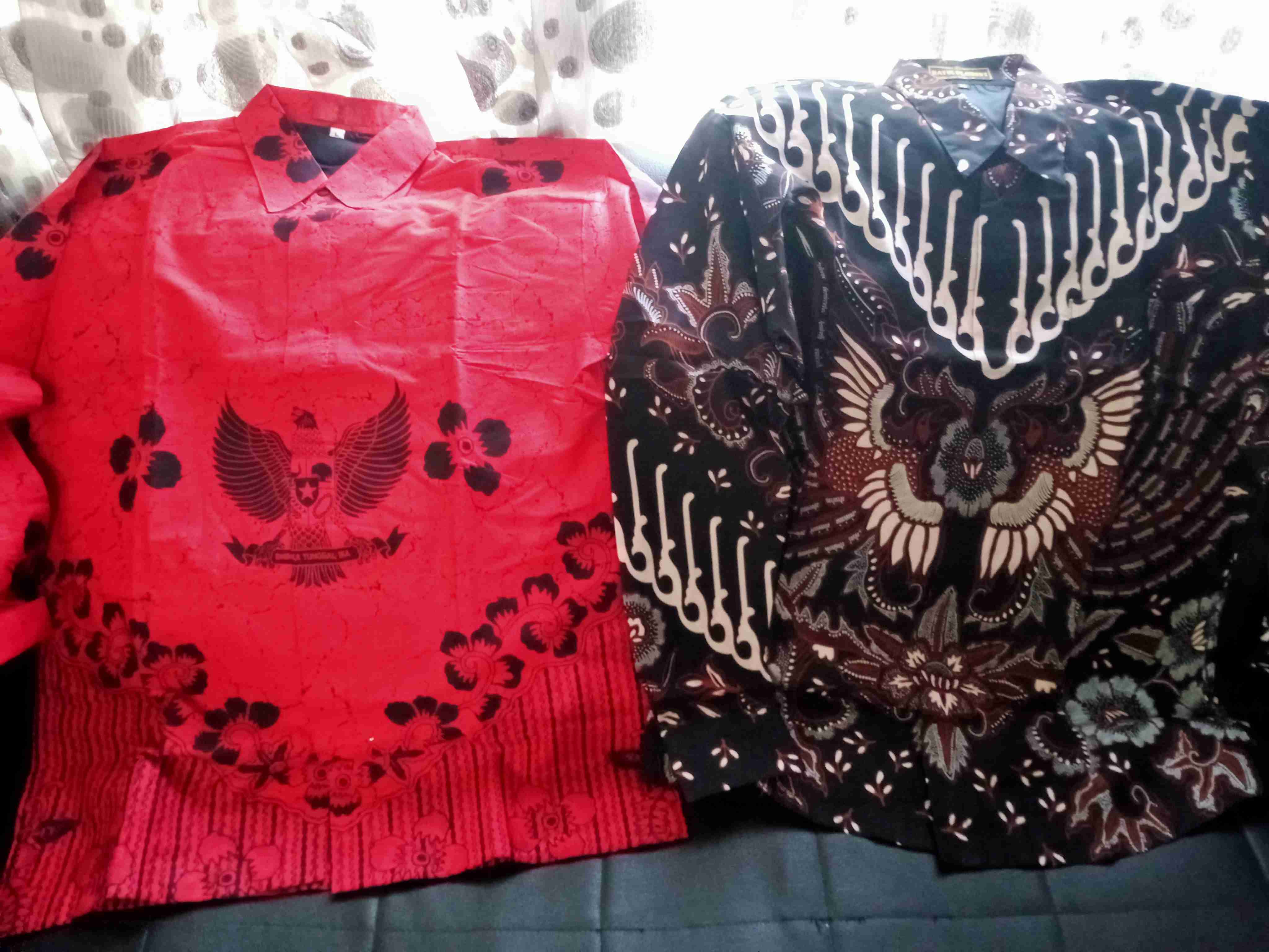 Batik Pria Pancasila Merah Size M - Xxl  Batik Solo Halus Asli Katun Sragenan Full Furing