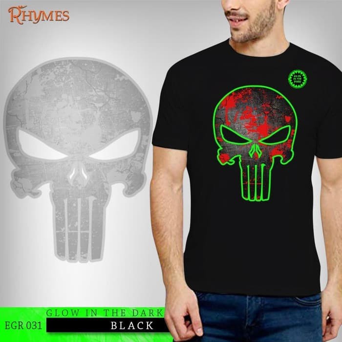 Kaos Pria Punisher New Glow in the dark Baju Big Size Superhero Atasan Rhymes Jumbo XXXL