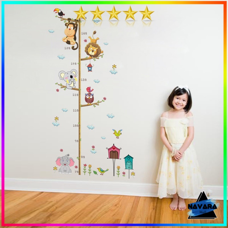 Wallpaper Stiker Dinding Pengukur Tinggi Badan Anak Room Decor - Animals