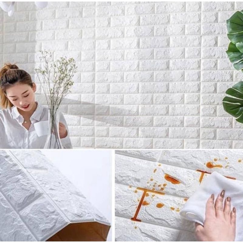 Wallpaper Brick Foam Putih