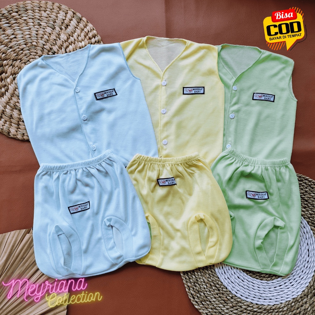 3 Setel Baju Bayi Newborn Lengan Kutung Dan CelanaPOP Kacamata Bayi Baru Lahir Meyriana Colleciton