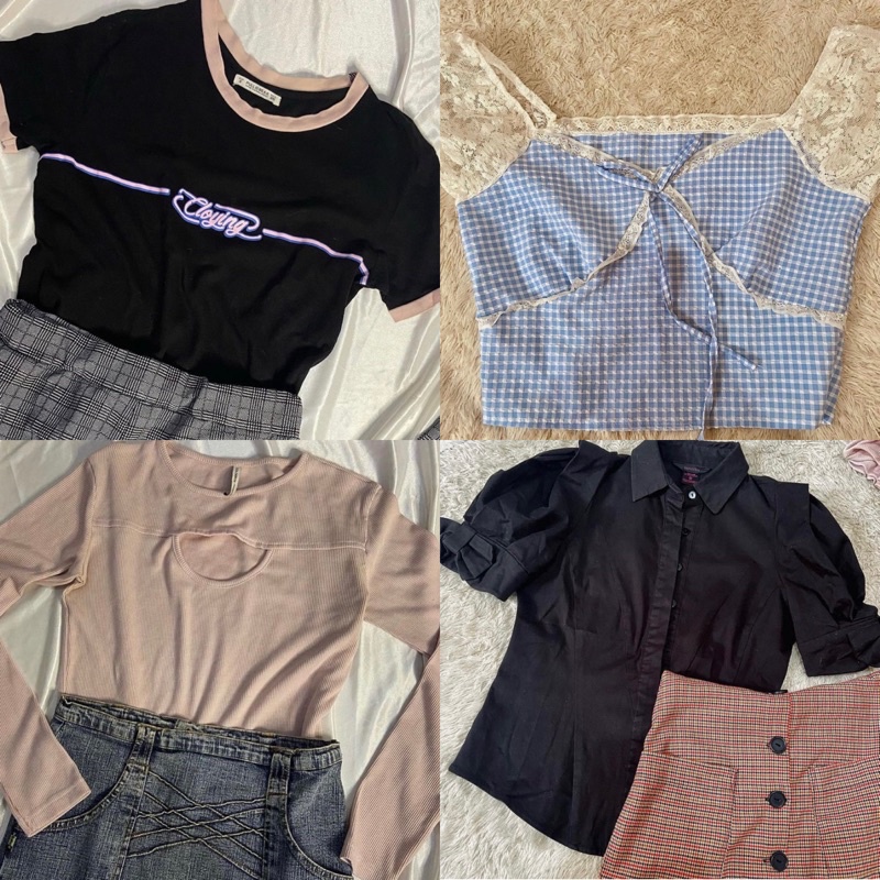 kaos pull&bear, preloved, colorbox, kemeja blouse wanita tangan balon, sabrina, baju wanita, baju ce