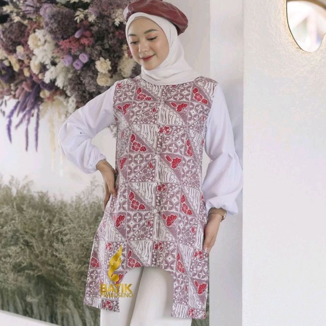 Mutia Tunik Original Eksklusif Batik Wanita Prabuseno Bahan Katun Printing Premium Halus Adem Lapis 