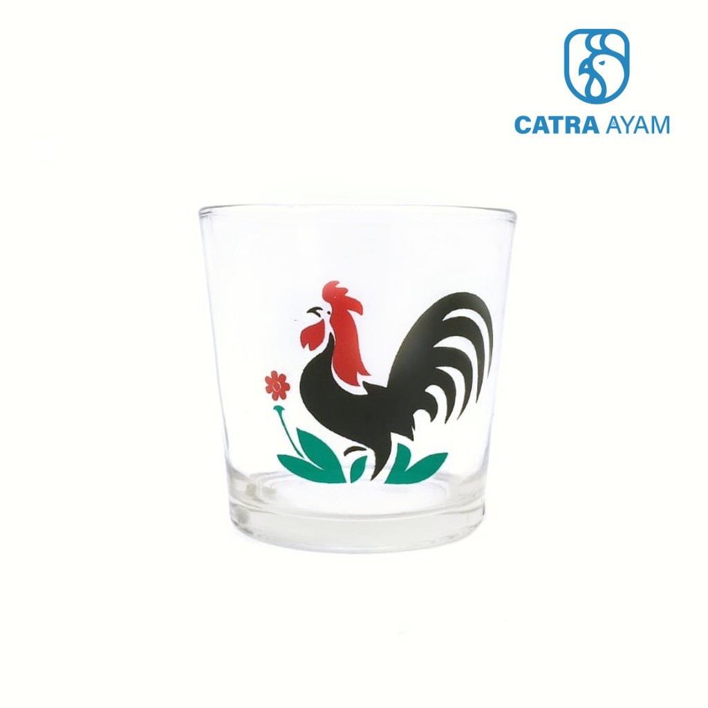 12 Pc Gelas Kaca Bening Motif CATRA AYAM JAGO Ukuran 220ml