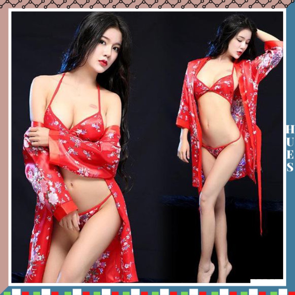 HUES.ID Lingerie Set Bunga Kimono Baju Tidur Kostum Jubah Jepang Terbaru 3044