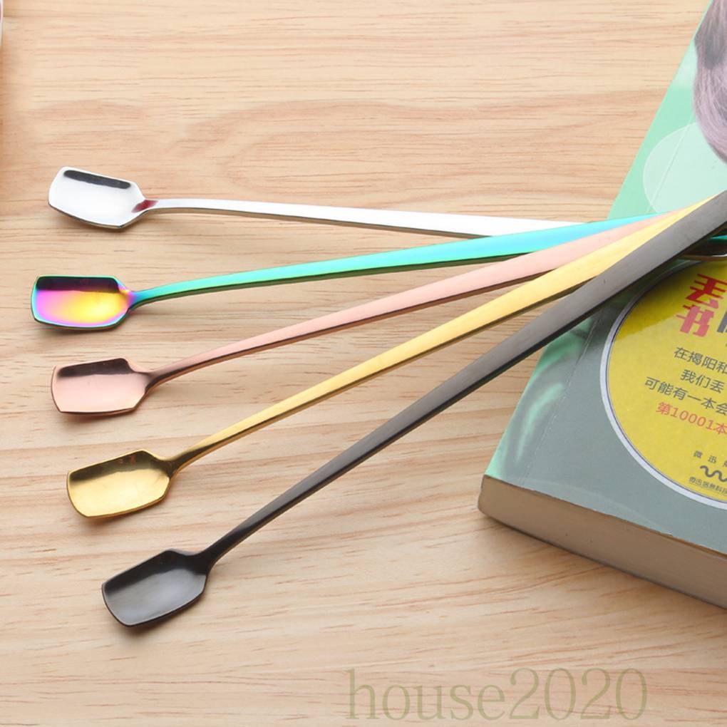 [HOUSE2020]Long Handle Iced Tea Coffee Ice Cream Spoon Stainless Steel Milk Cold Drink Stirring Spoons