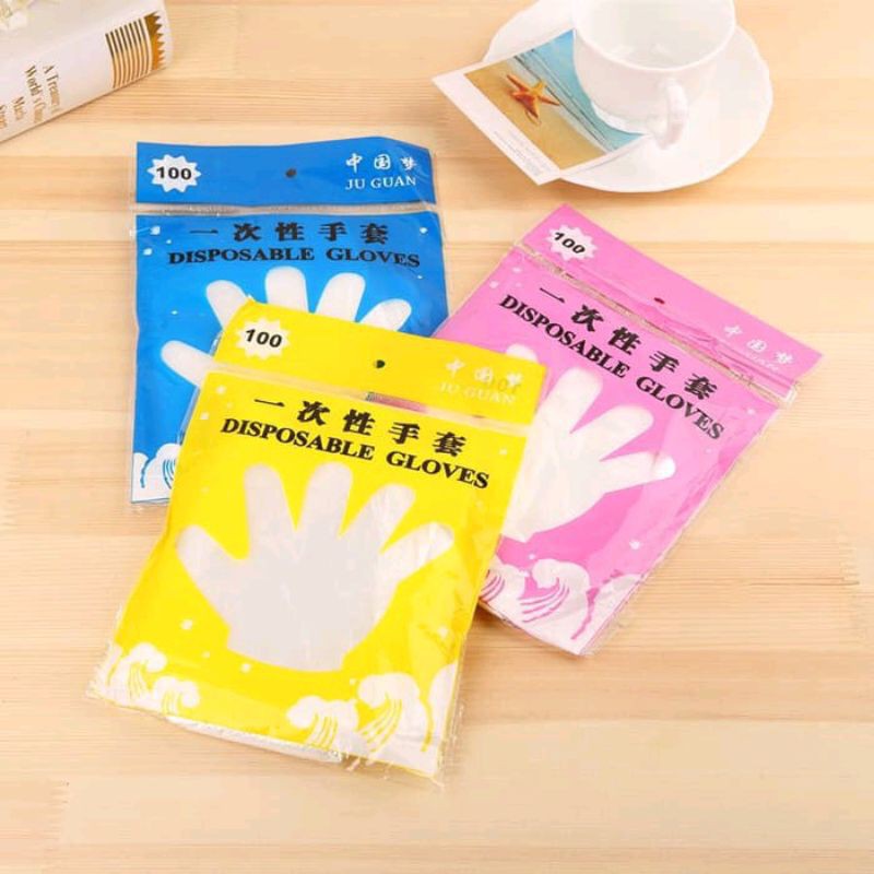 Disposable Gloves Isi 100Pcs Sarung Tangan Plastik Sekali Pakai