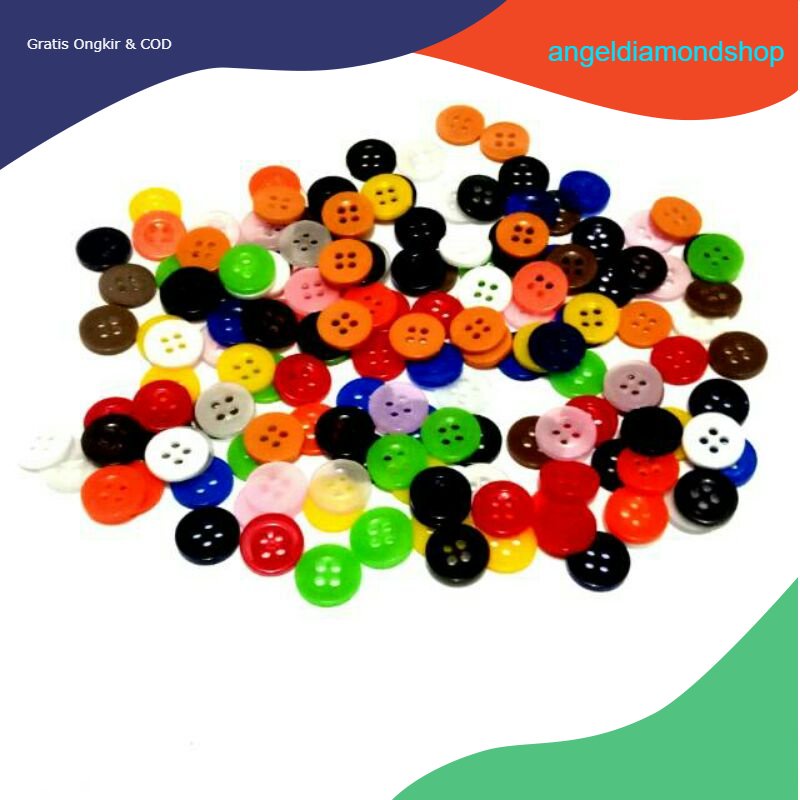 0COD WARNA WARNI (144 PCS) Diameter 11 mm Kancing Kemeja Lubang 4 / Kancing Gepeng Lubang 4