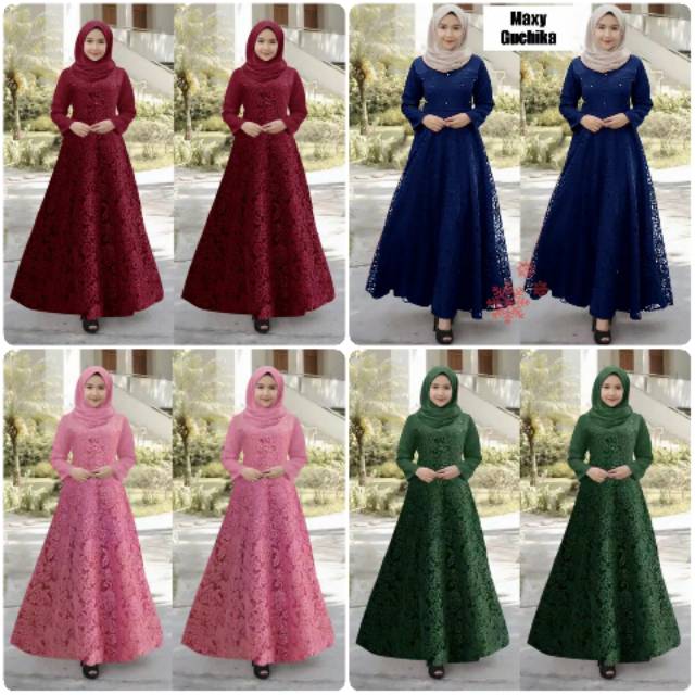 Baju Wanita/Cewek Gamis Maxi Brukat Timbul Premium Guchi