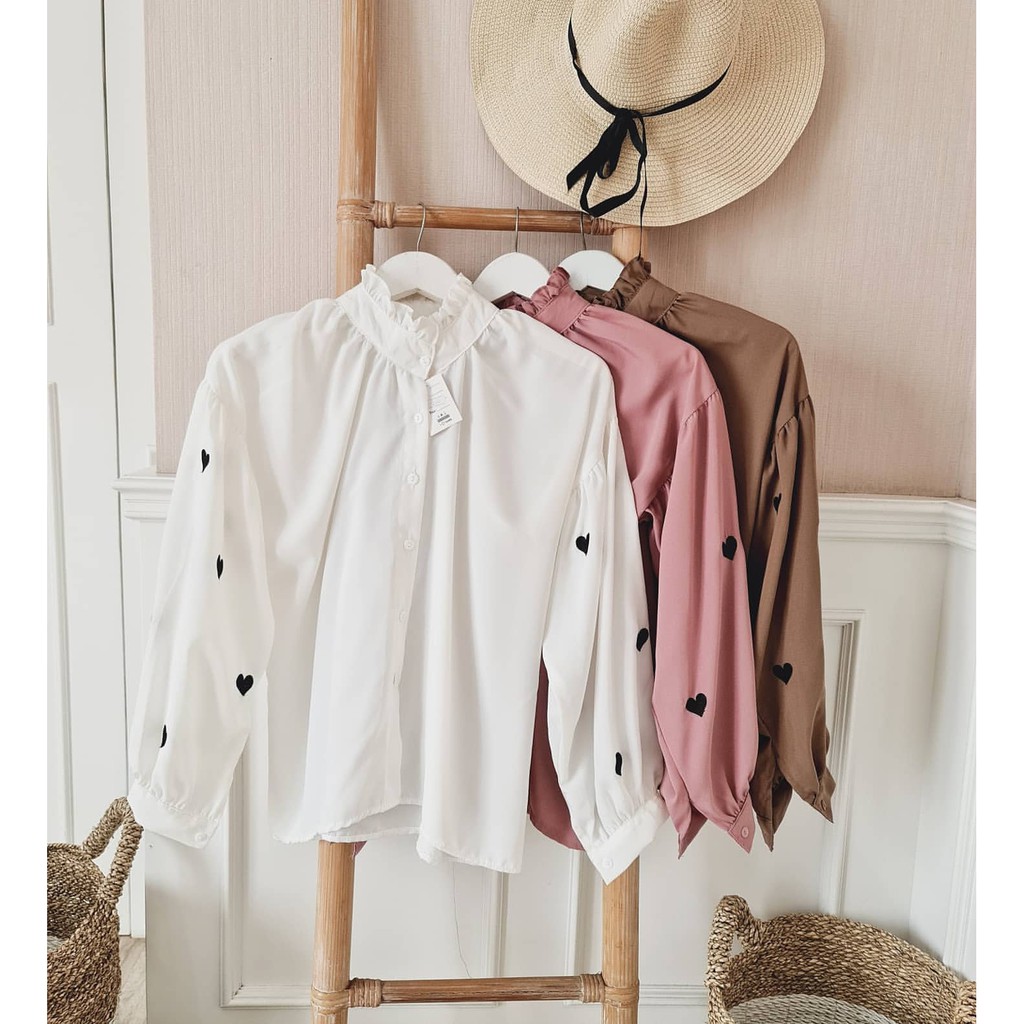 SWEETHEART SHIRT - Atasan Kemeja Wanita - Blouse Wanita Lengan Bordir - Fashion Remaja-1