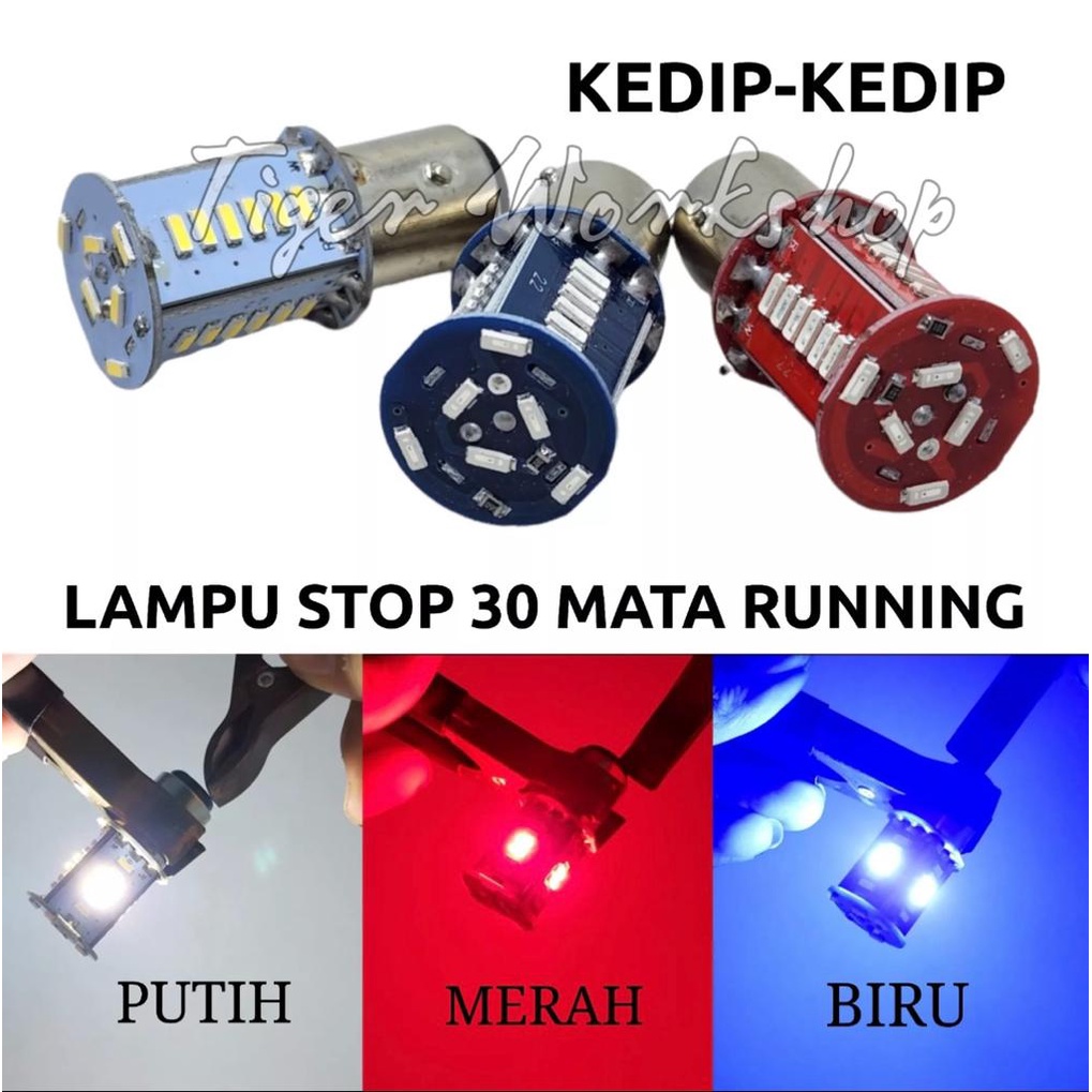 Lampu Rem Stop LED Bayonet 30 Mata Running Kedip Kaki 2 DC-12 V Universal  Motor Mobil