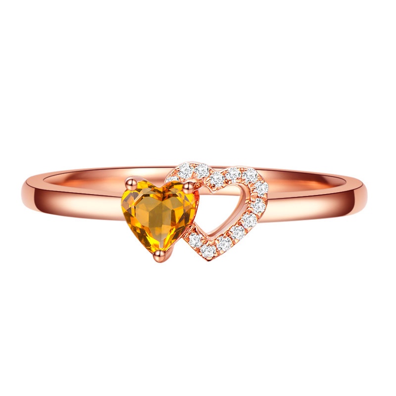 Perhiasan Cincin Sterling Silver 925 Rose Gold Desain Hati Ganda Hias Batu Permata Untuk Wanita