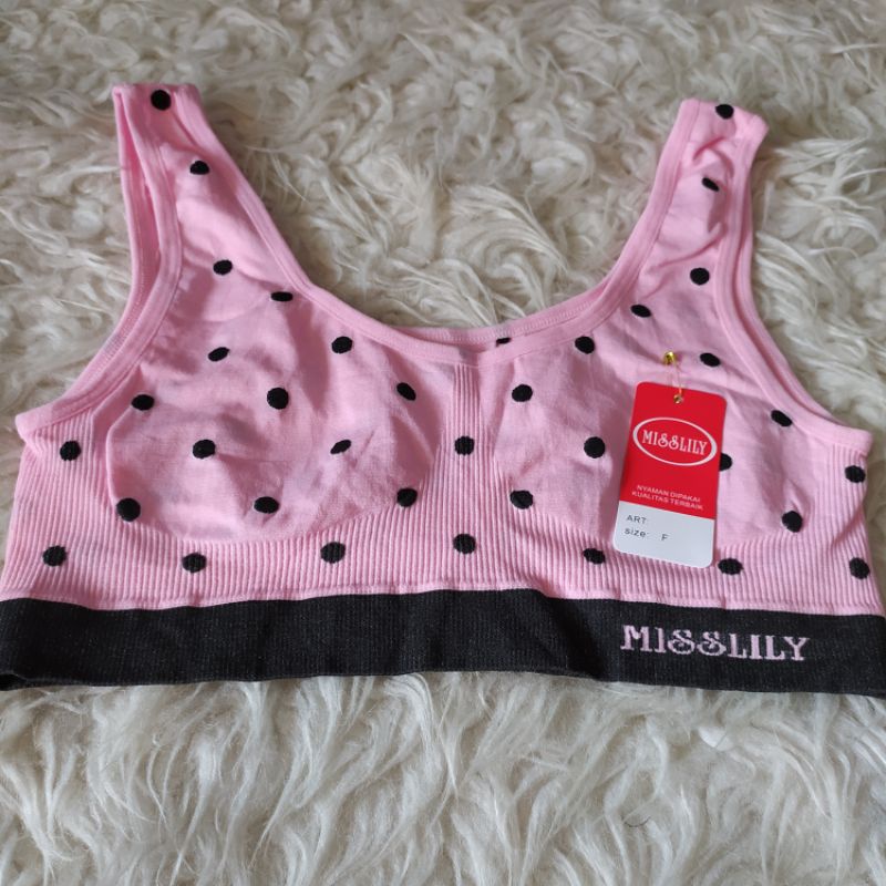 sport bra motif polkadot  bahan serat bamboo tanpa jahitan sambungan