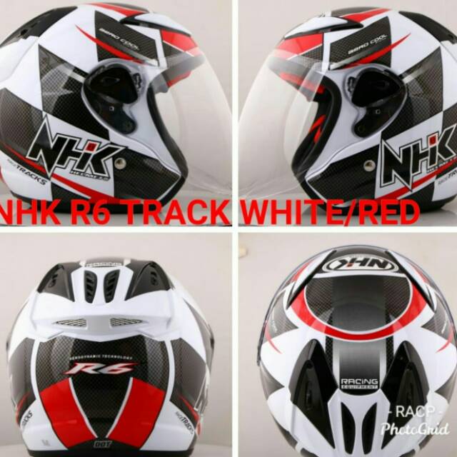 Helm NHK R6 track putih hitam kaca datar model racing dan motogp