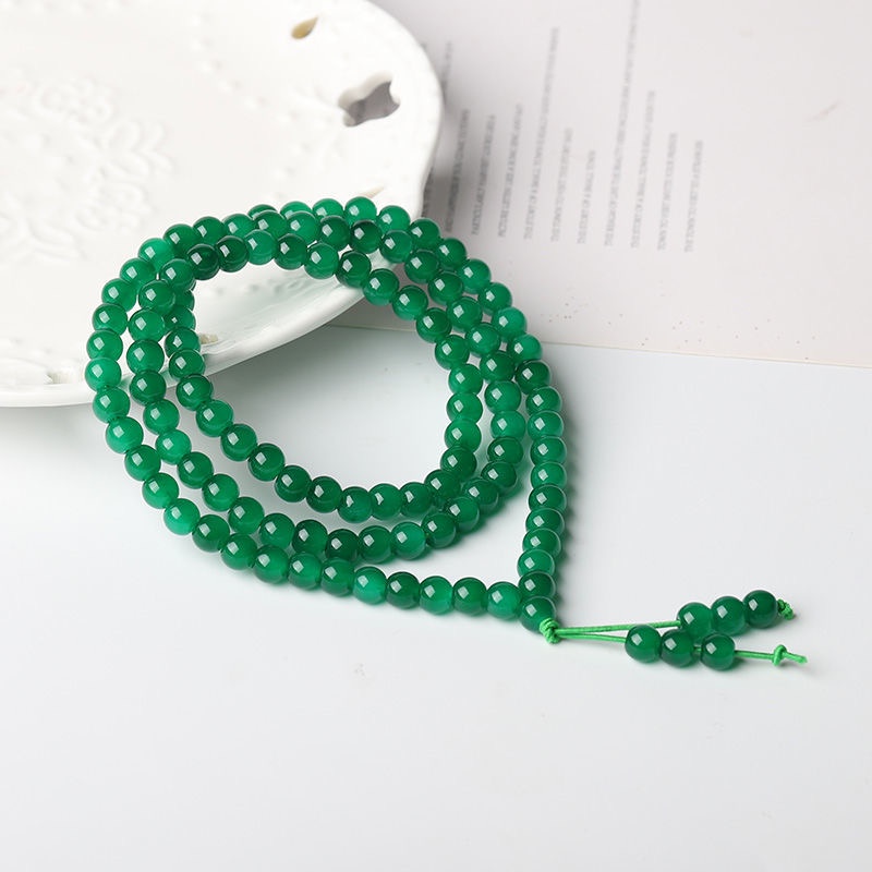 Chinese Green Agate 6Mm*108 Prayer Bead Mala Elastic Japamala