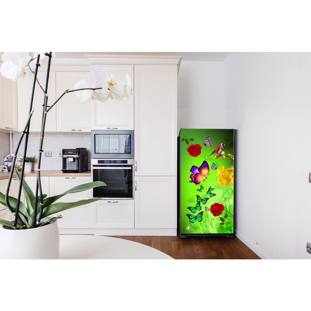 Stiker Kulkas 1 Pintu Motif Kupu Hijau Keren wallpaper dinding