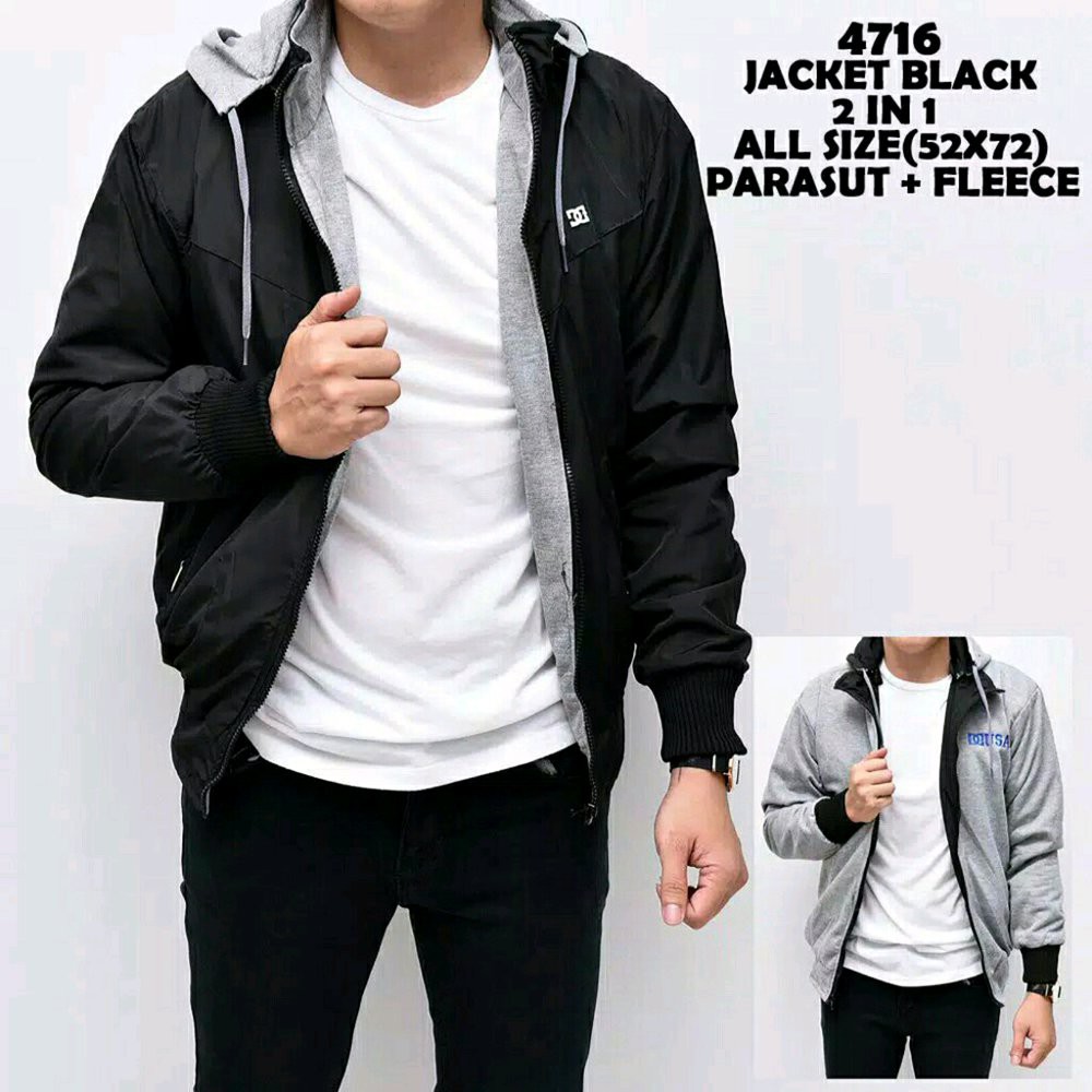 AZKAR Jaket Bolak Balik Hitam - Abu / Jaket 2 in 1