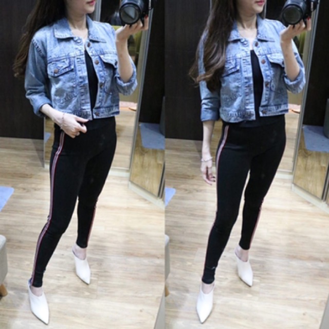 Jaket Levis cewek/wanita semi crop / jaket jeans crop