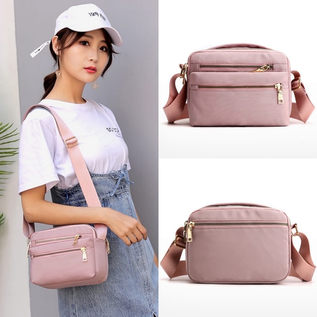 TAS SELEMPANG WANITA 5 RESLETING ANTI AIR PINK PREMIUM BAG SLING MANTUA IMPORT FASHION TA529P3 BRANDED KOREA KEKINIAN REMAJA SIMPLE BATAM CASUAL