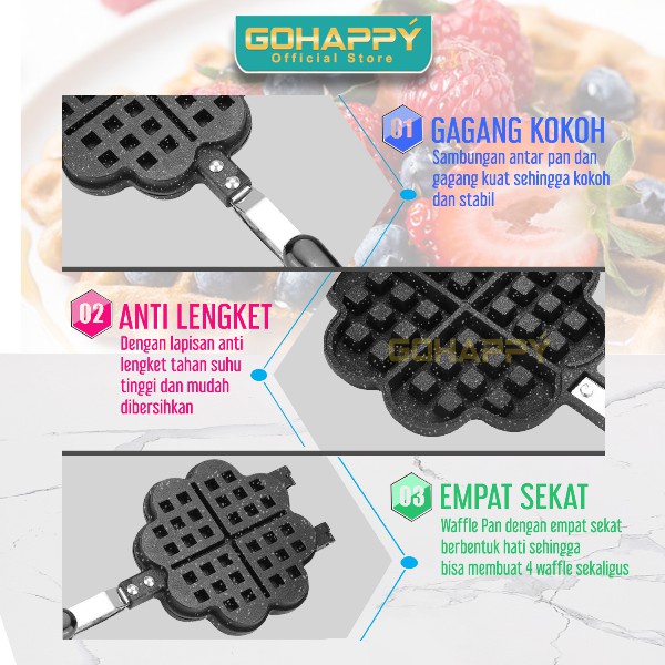 Flower Waffle Maker Teflon Marble Waffle maker bunga Cetakan waffle hati Gohappy