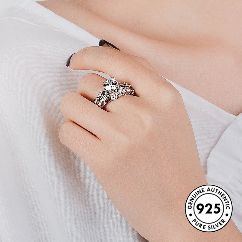 Cincin Sterling Silver 925 Model Hollow Hias Berlian Elegan Untuk Wanita