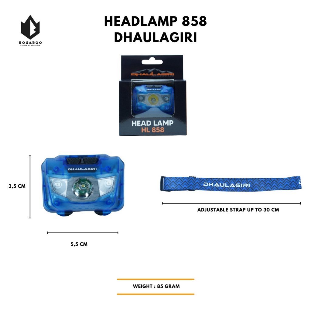 Headlamp Dhaulagiri 858 - Senter Kepala  - Senter Kepala Led - Senter Led Terang - Lampu Hiking