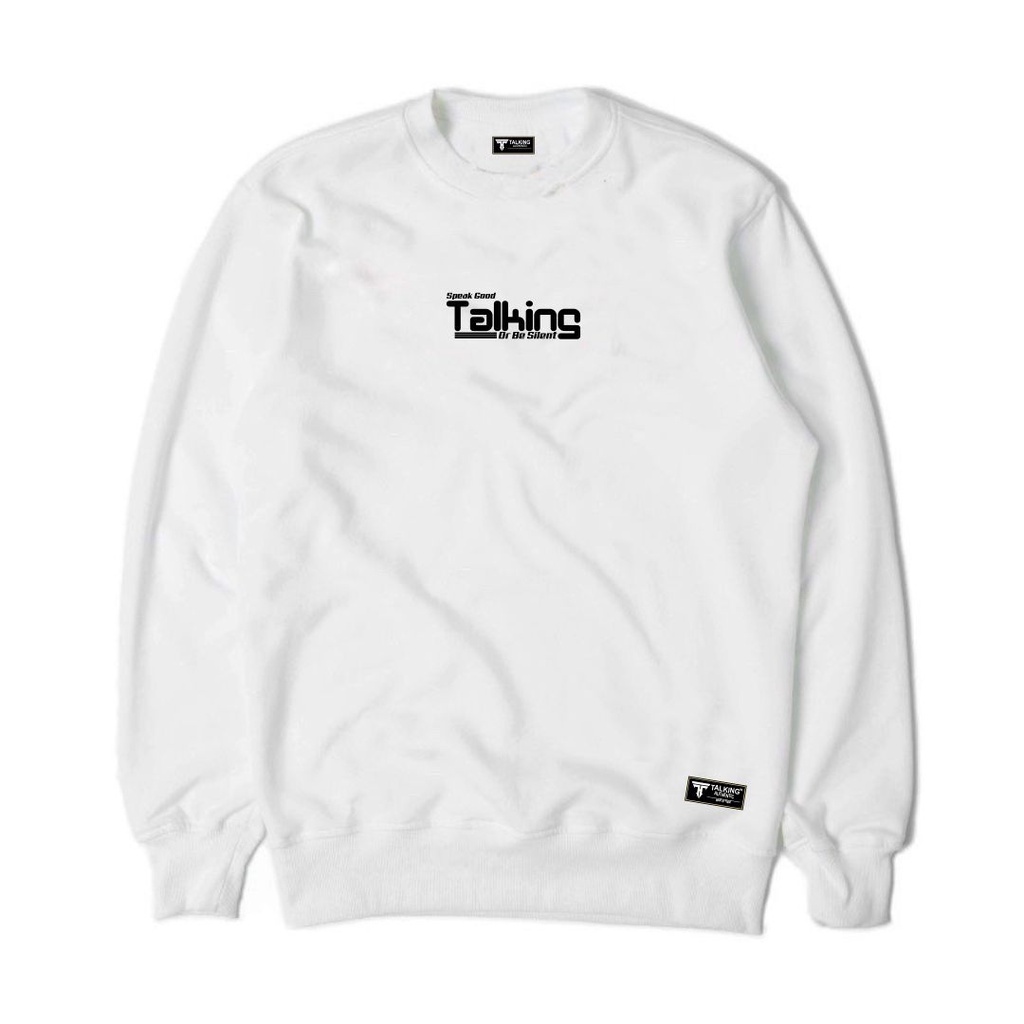 Talking Sweater Crewneck Pria White Cotton Premium