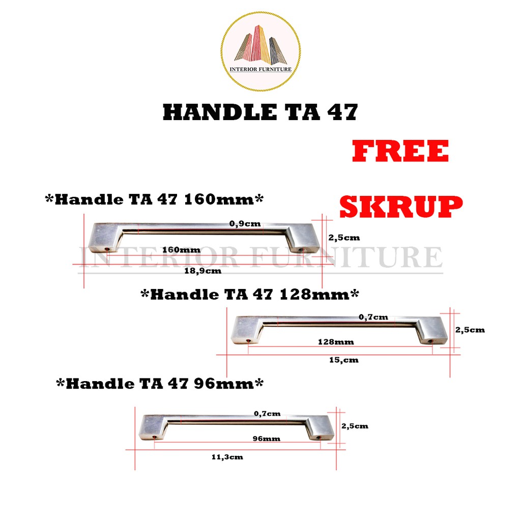Tarikan Handel TA 47 Huben Handle Laci Pintu Lemari Minimalis Gagang Pull Bar Lemari Dapur Kitchen