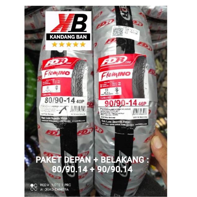 PAKET BAN TUBLES MATIC FDR FLEMINO 80/90 + 90/90 RING 14, BAN BARU, 100% ORIGINAL, FREE PENTIL