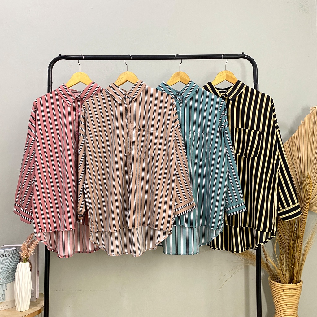 KEMEJA SALUR KAMALIA KATUN WOLFIS GARIS DAILY OFFICE SHIRT PREMIUM B611 CO