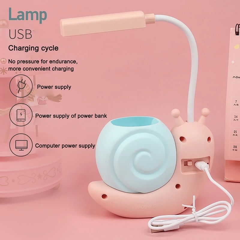 Lampu Baca LED Bentuk Siput Lucu Hemat Energi Dengan Port Charger USB