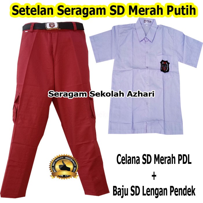 Setelan Seragam SD Merah Putih Laki Laki Celana PDL Merah Baju SD Lengan Pendek-Set Seragam sekolah 