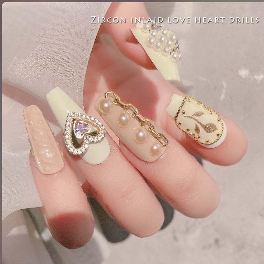 AUGUSTINA Agustina Bentuk Cinta Perhiasan Kuku Pesona Fashion Gaya Jepang Manicure Nail Art Ornamen 3D Kuku Stiker Nail Art Dekorasi