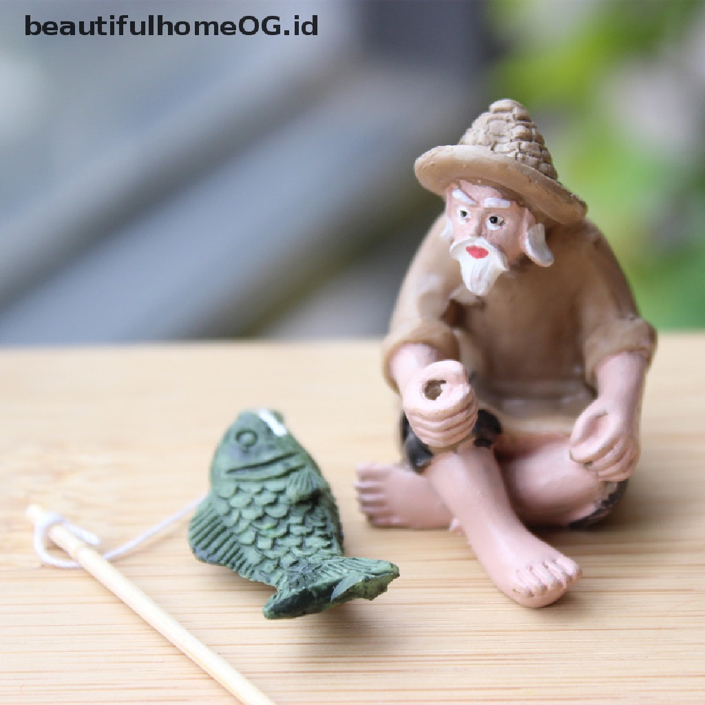Ornamen Patung Lansekap Mikro Bahan Resin Desain Old Man Untuk Taman